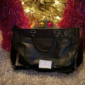 Coach LARGE F54758 Black Perry Leather Tote/Laptop Bag w/Zip Top Closure